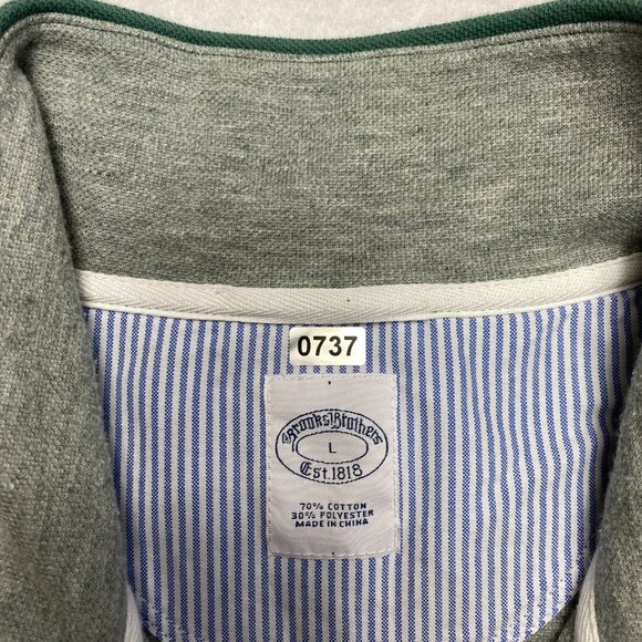 Brooks Brothers Zip Sweater Men's L Green Cotton Blend High Collar Pullover - Picture 3 of 12